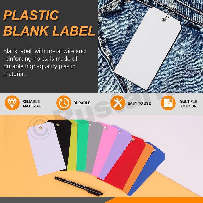 Rustark 152Pcs 10 Colors Plastic Shipping Tags with Pens 3.15"x6.3"/8x16CM Plastic Hang Tags Waterproof Shipping Tag Writable Blank Hang Tag with Holes for Luggage Garage Inventory Car Parts - Image 3